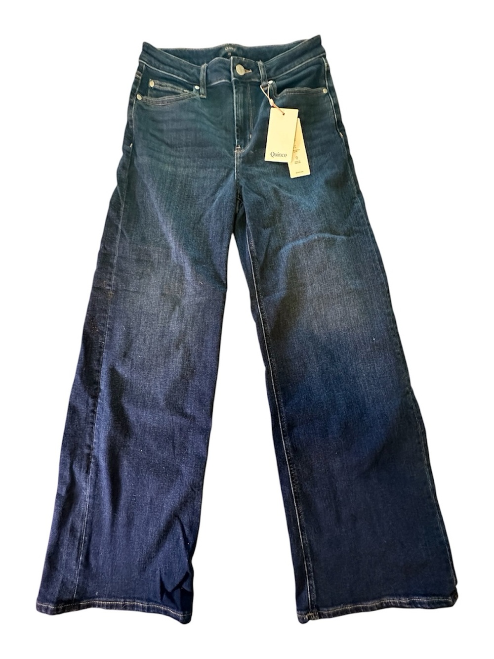 NWT Quince Organic Cotton High Rise Wide Leg Jeans Size 28 Dark Wash